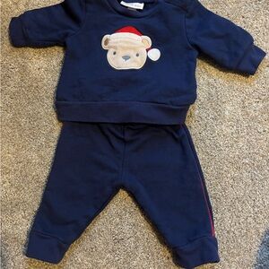 Navy Bear Embroidered Baby Outfit